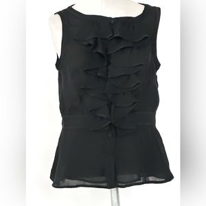 NANETTE LEPORE X BERGDORF GOODMAN BLACK SILK SLEEVELESS RUFFLE BLOUSE TOP 8 M